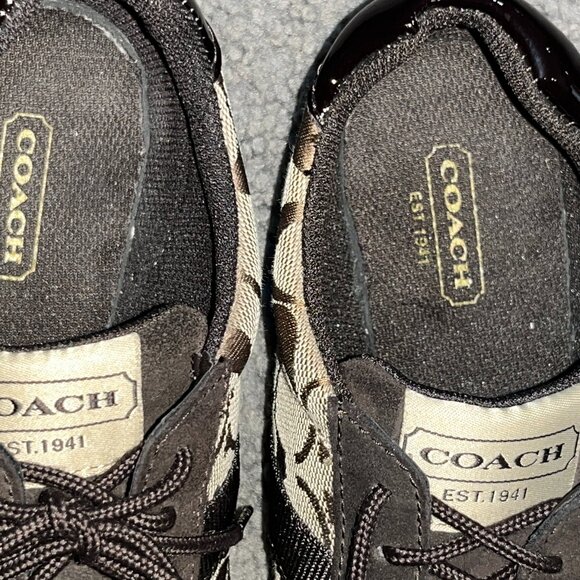 COACH JANE SIGNATURE LOGO BROWN & BEIGE SNEAKERINAS - BALLET FLAT SNEAKERS -5M - Picture 6 of 7